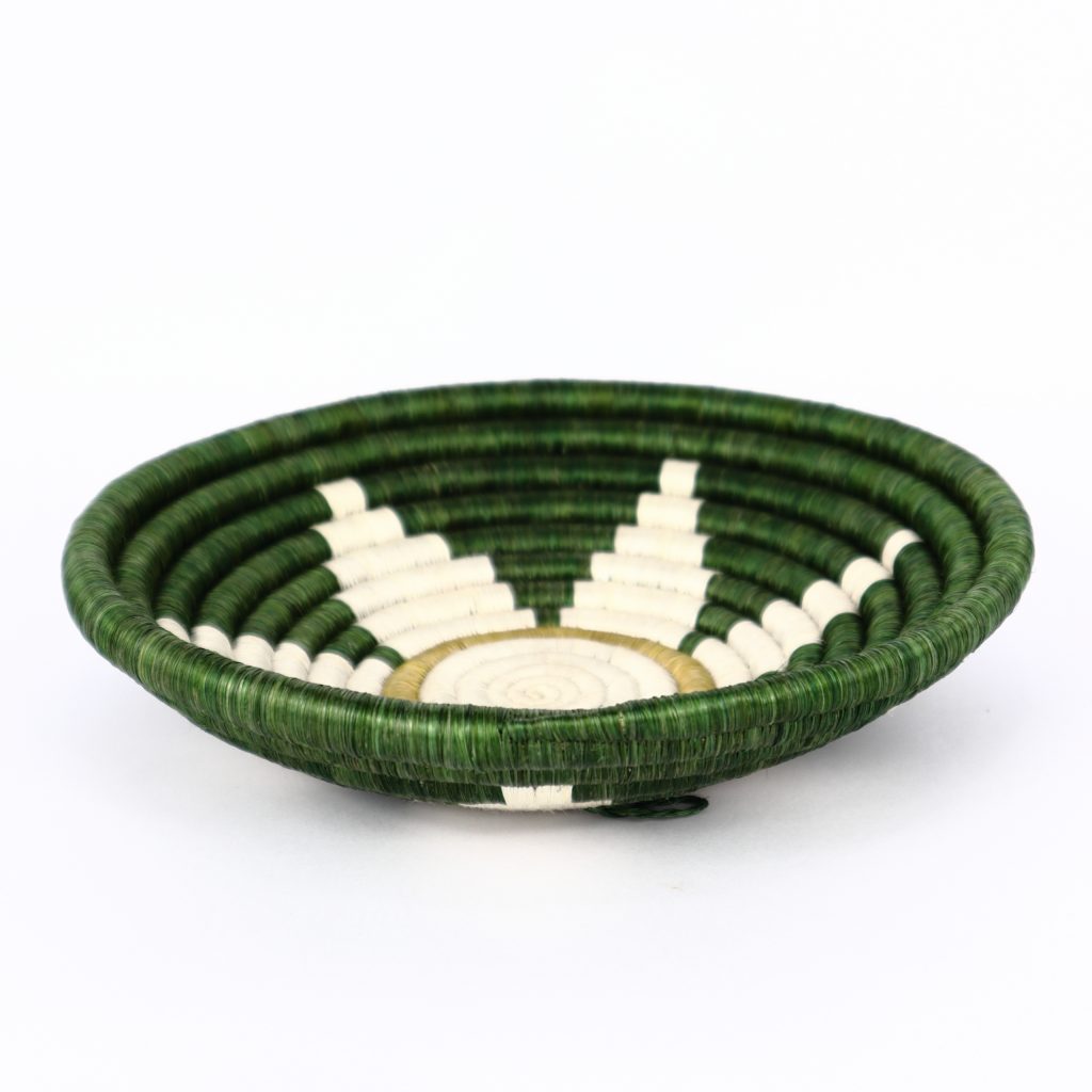 SMALL BASKET RWANDA WHITE GREEN FLOWER #1