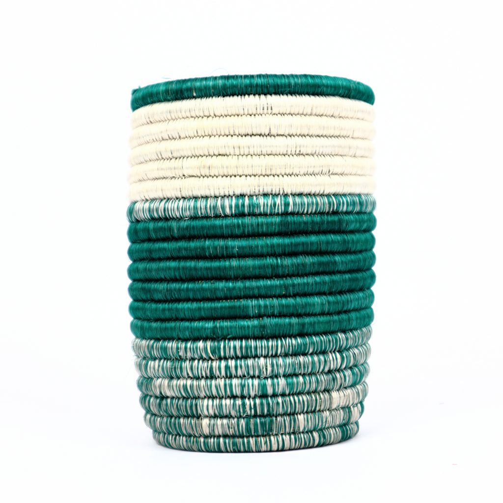 AFRICAN WOVEN POT MIX OF GREEN WHITE