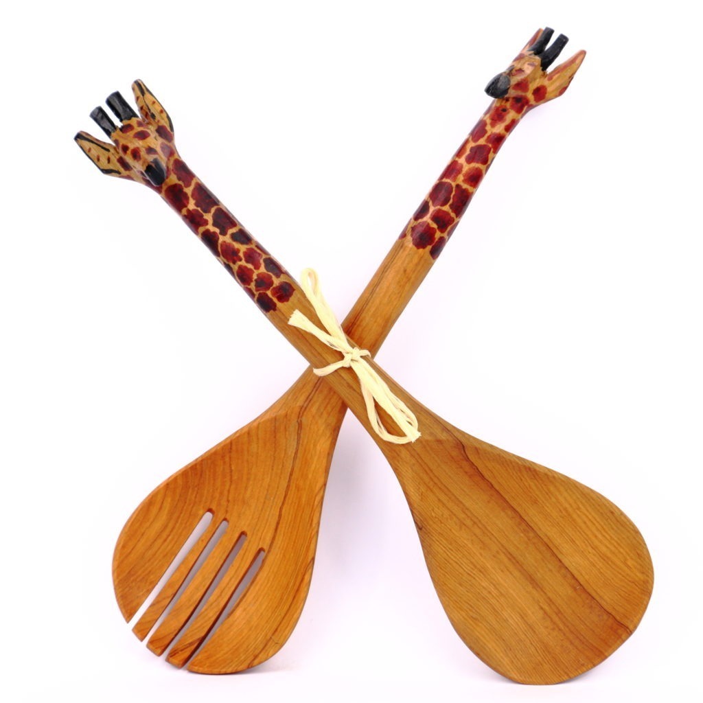 Couverts à salade en bois d'olivier embout girafe – Image 3