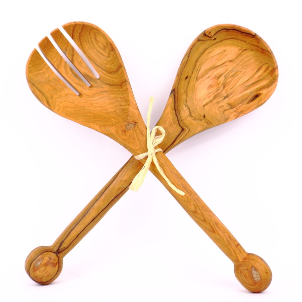 Couverts à salade en bois d'olivier embout rond – Image 3