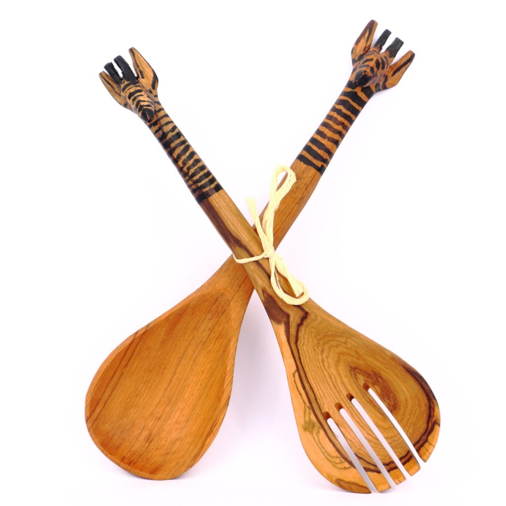 Couverts à salade en bois d'olivier embout zèbre – Image 3