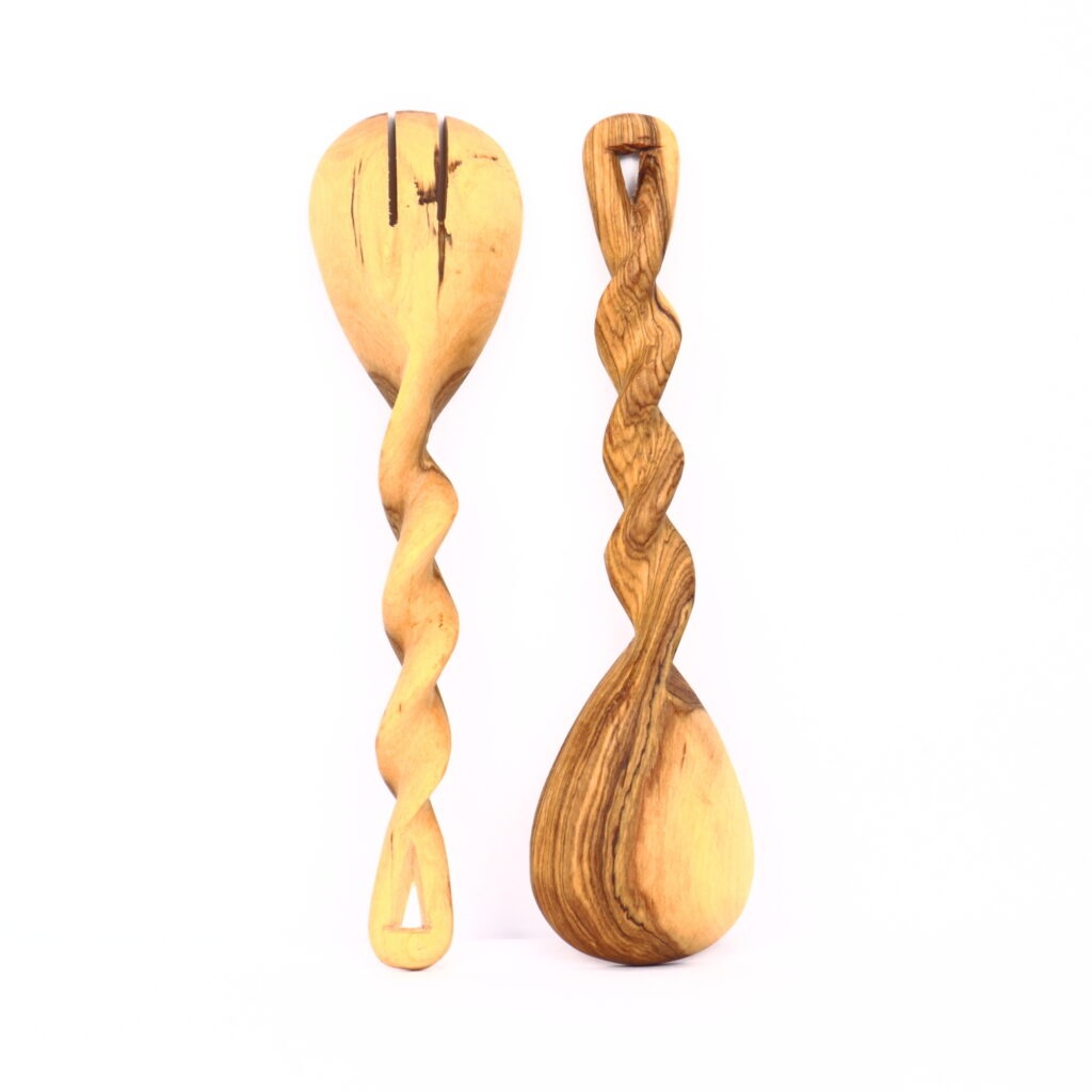 Couverts à salade en bois d'olivier en spirales – Image 3
