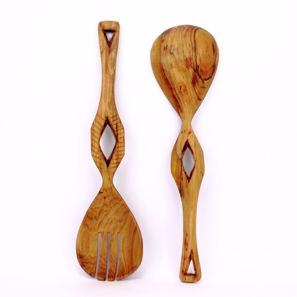 COUVERTS A SALADE EN BOIS D'OLIVIER MOTIF LOSANGE – Image 3