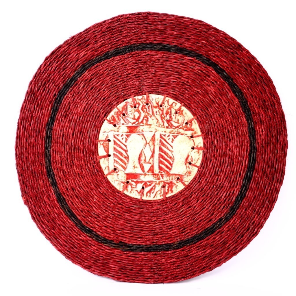 Dessous de plat moyen rouge avec céramique motifs africains