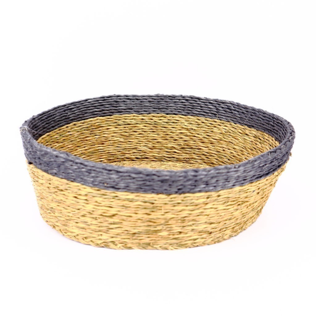 NATURAL ROUND WOVEN BASKET GREY