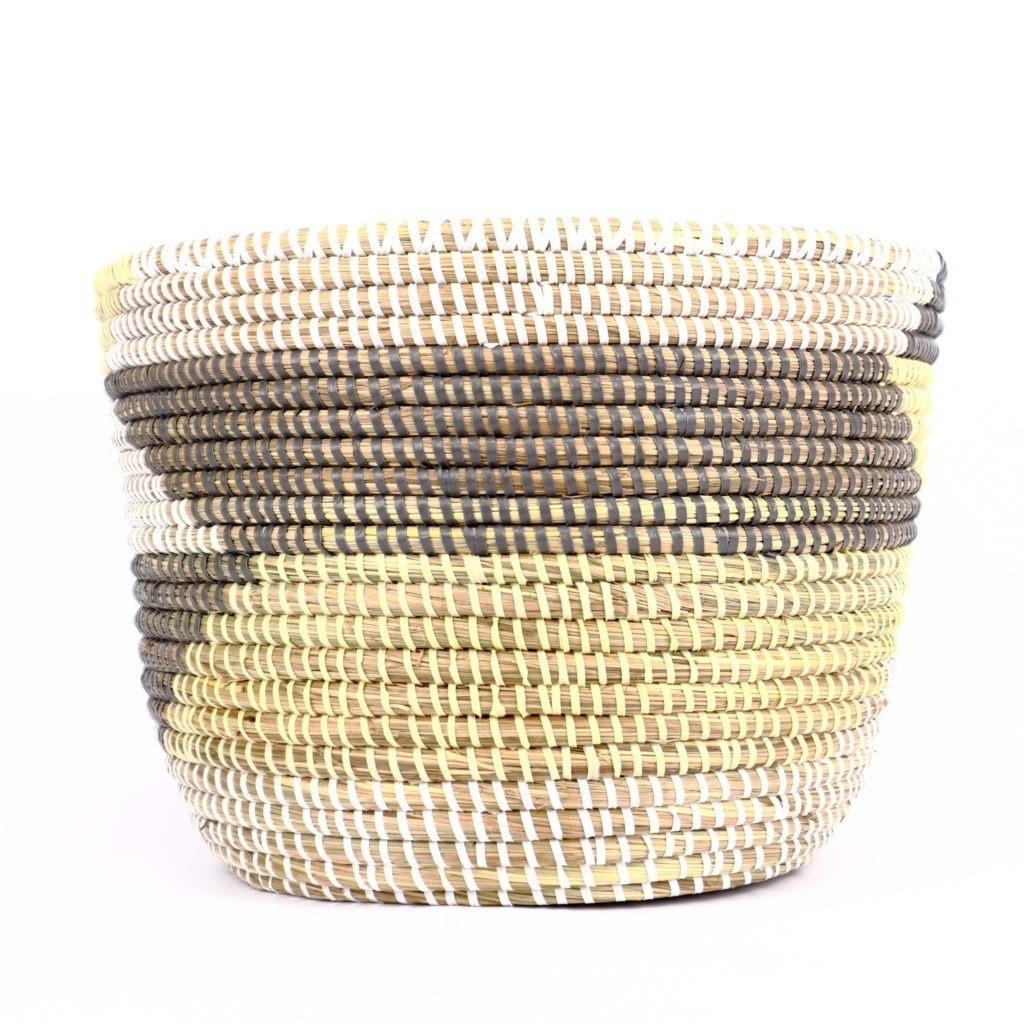 SMALL AFRICAN BASKET WITH GREY WHITE CREAM STRIPES XS