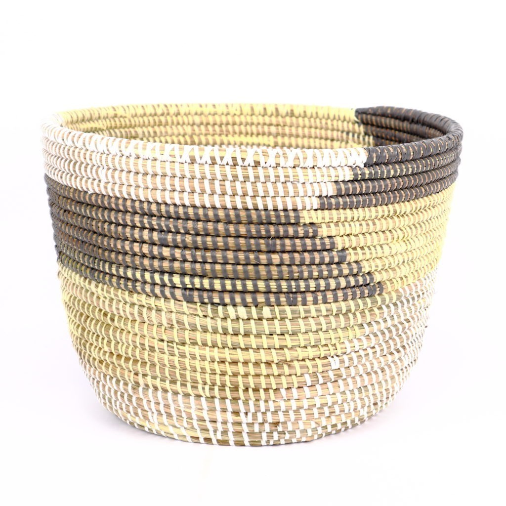 SMALL AFRICAN BASKET WITH GREY WHITE CREAM STRIPES XS - Image 3