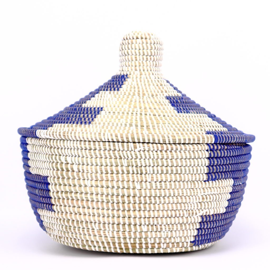 SMALL BLUE WHITE AFRICAN BASKET S