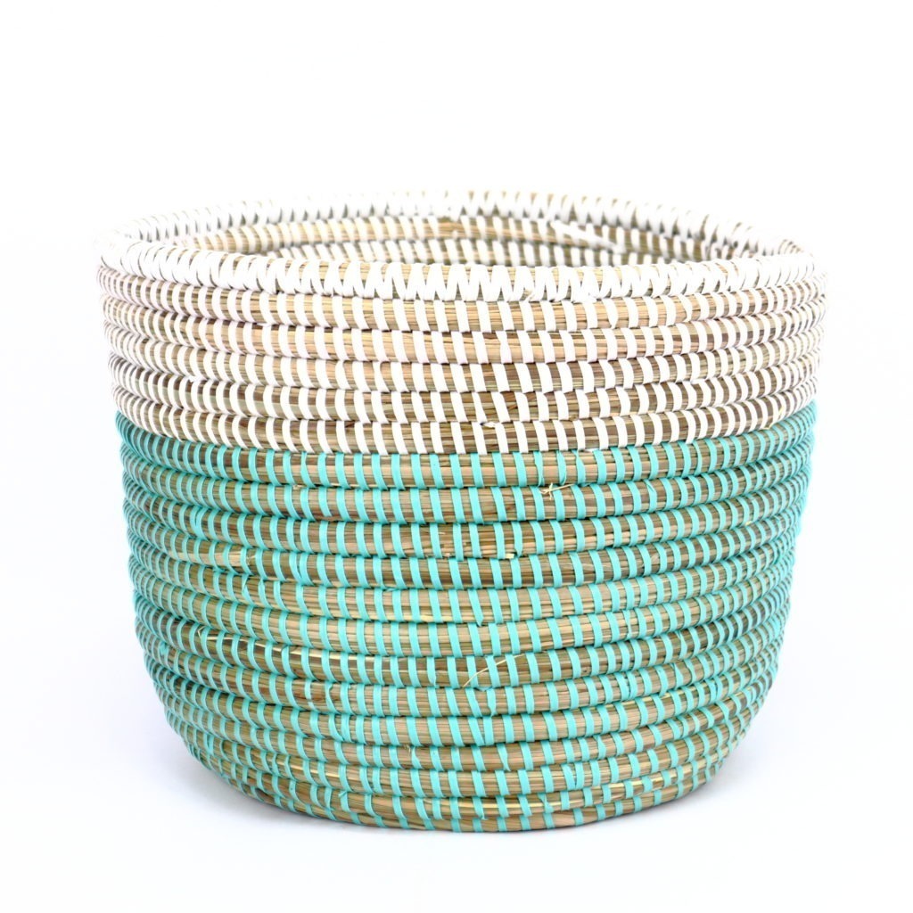 SMALL AFRICAN BASKET CYLINDRICAL WHITE GREEN XS