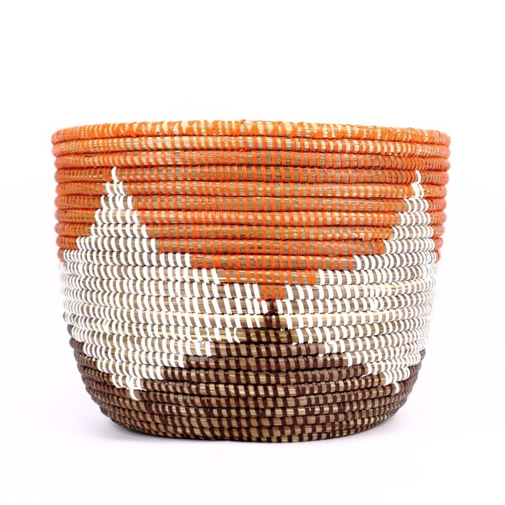 SMALL AFRICAN BASKET ORANGE WHITE BROWN XS