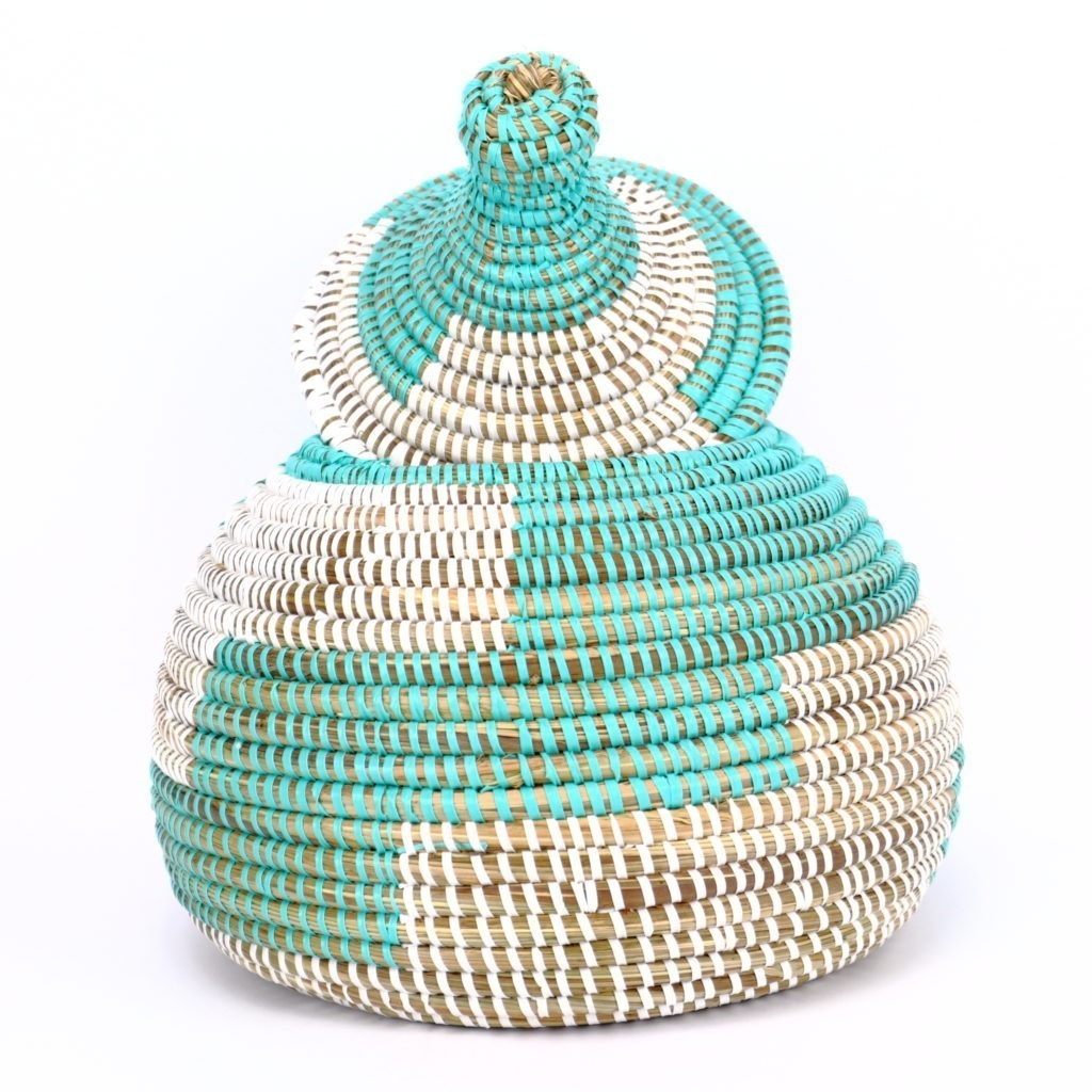 SMALL ROUND AFRICAN BASKET WHITE GREEN XS - Image 3