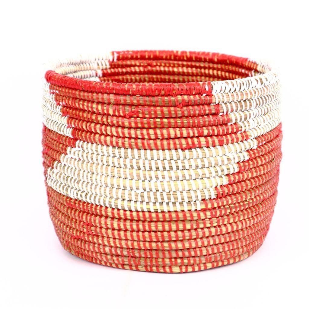 SMALL WHITE RED SENEGALESE BASKET XS - Image 3