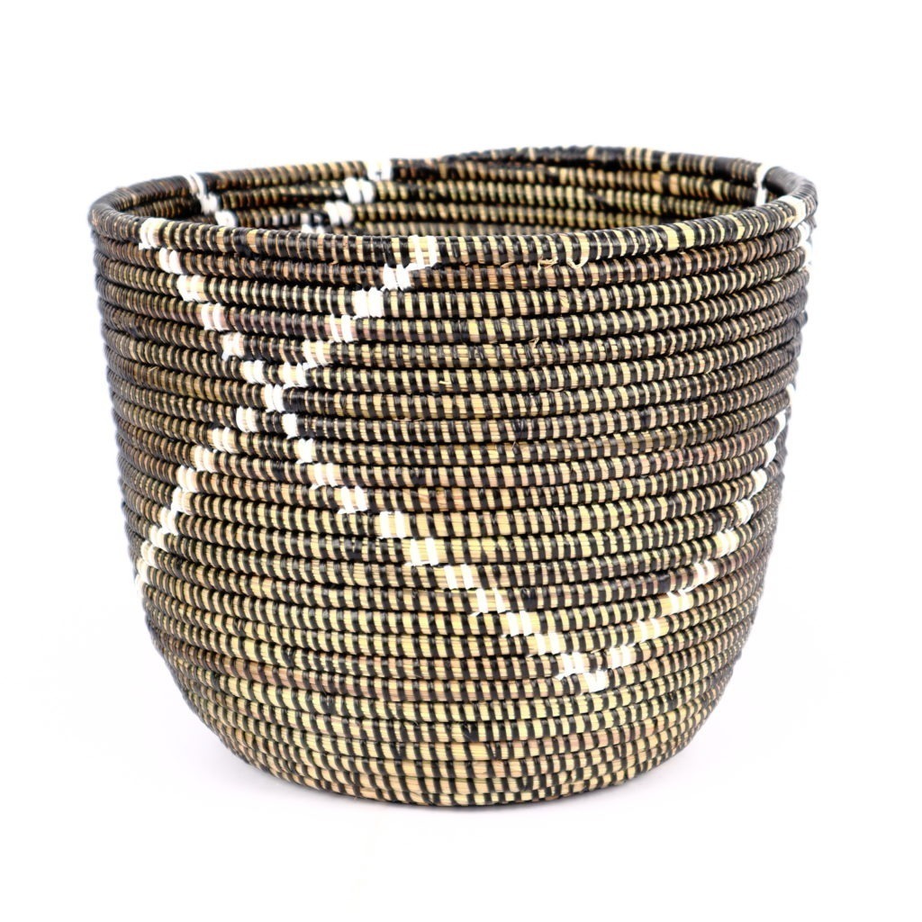 SMALL SENEGALESE BASKET BLACK WITH WHITE LINES XS
