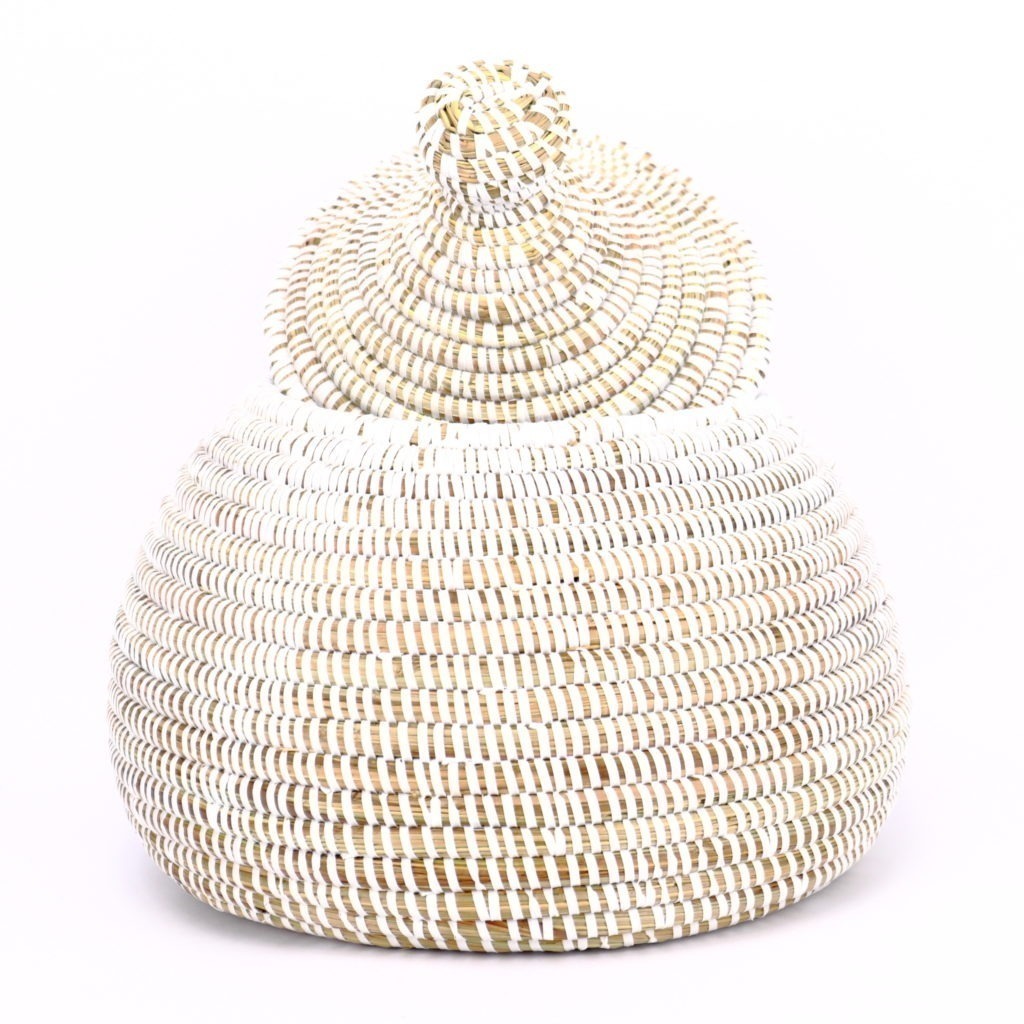 SMALL WHITE ROUND SENEGALESE BASKET - Image 3