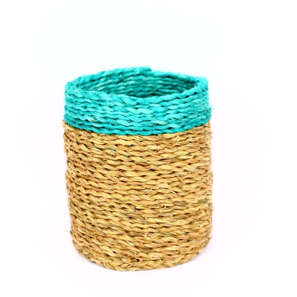 AFRICAN NATURAL TURQUOISE WOVEN POT