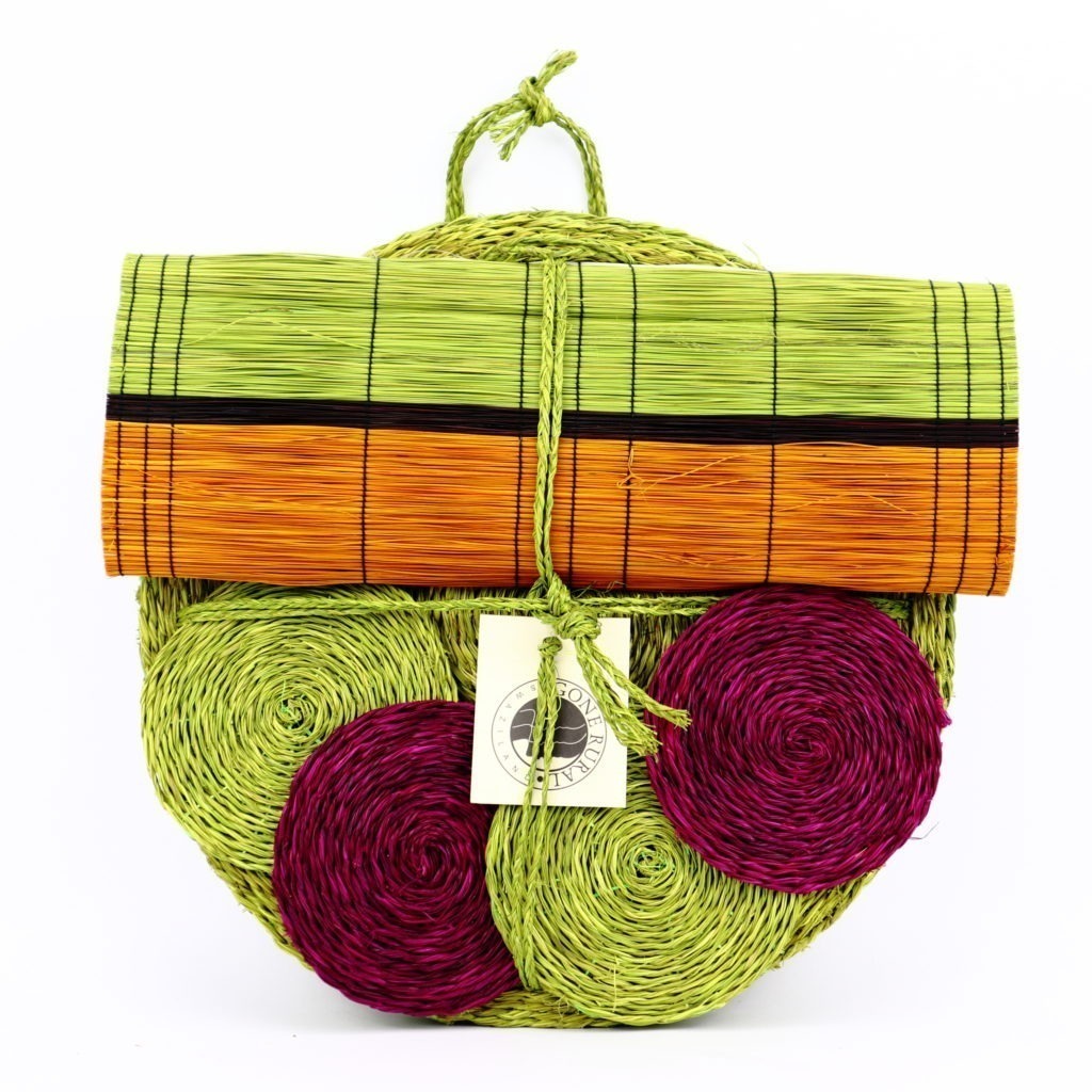 WOVEN TABLE SET LEMON GREEN BORDEAU