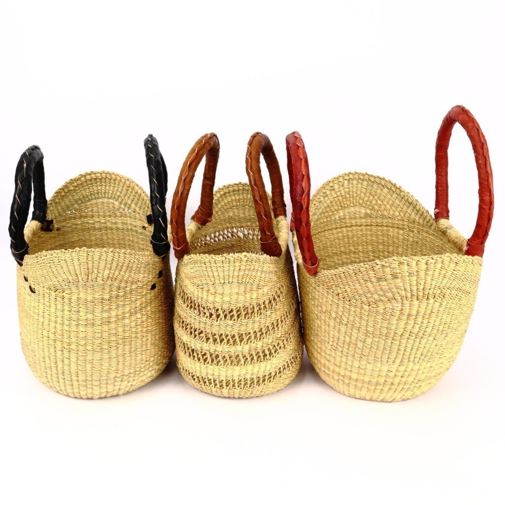 Petit panier bolga naturel ajouré cuir camel – Image 4