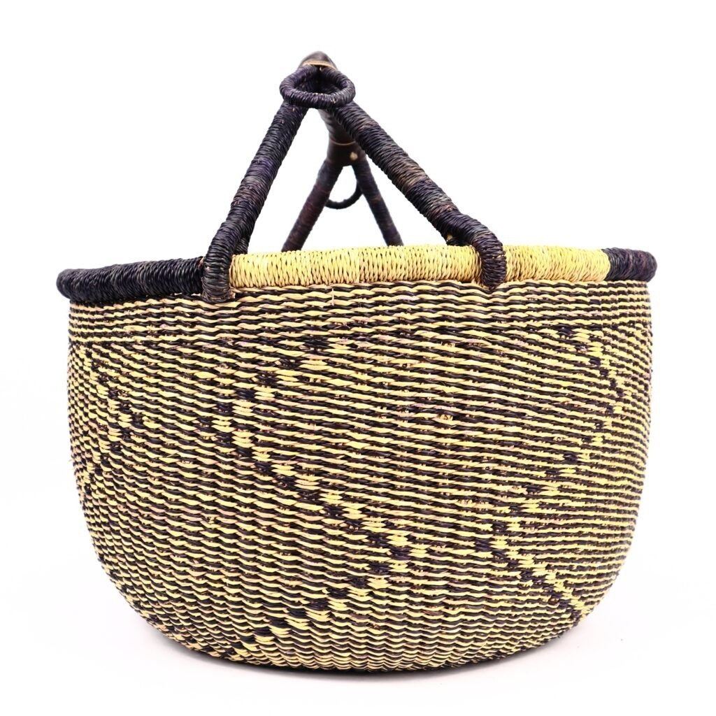 Panier bolga rond mix naturel noir # – Image 3