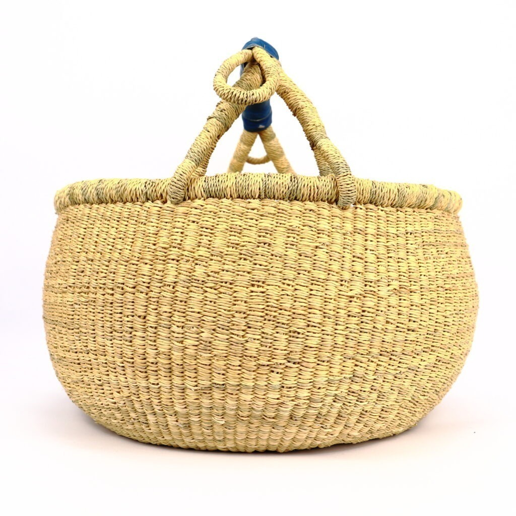 Panier bolga rond naturel anse bleu #2 – Image 3