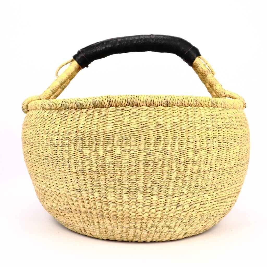 Panier bolga rond naturel anse noire #1