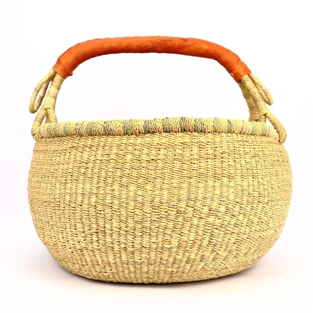 Panier bolga rond naturel anse orange #1