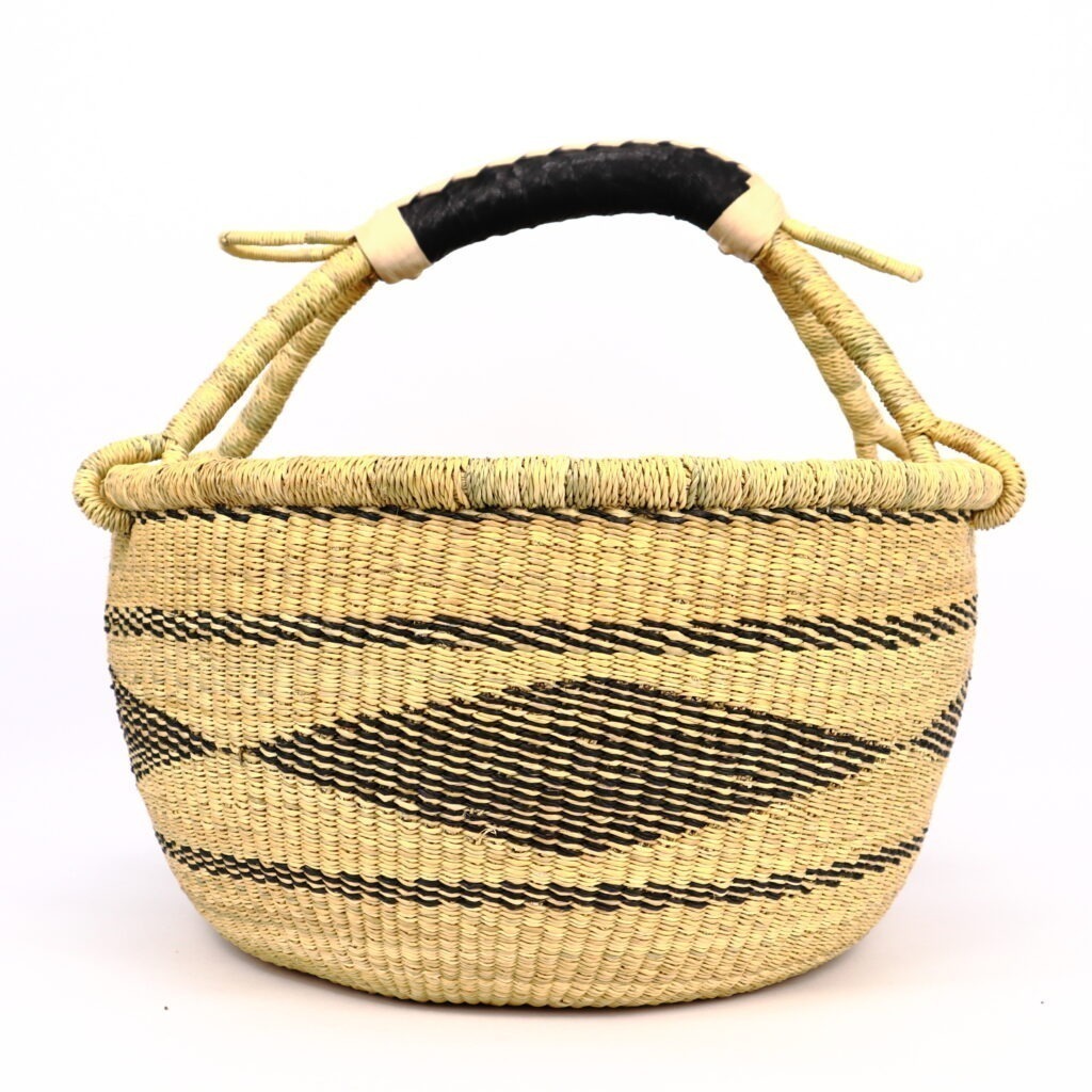 Panier bolga rond naturel losange noir #1