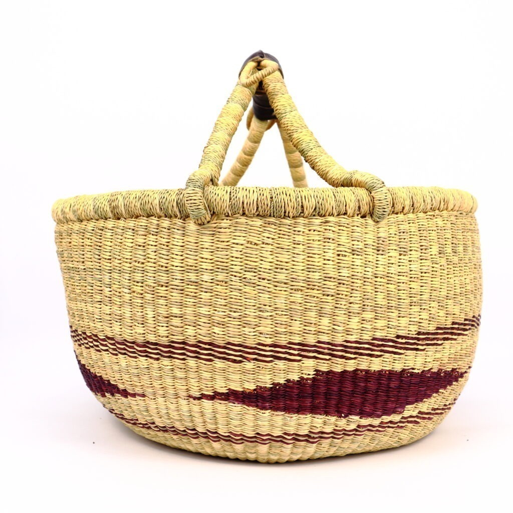 Panier bolga rond naturel losange rouge #1 – Image 3