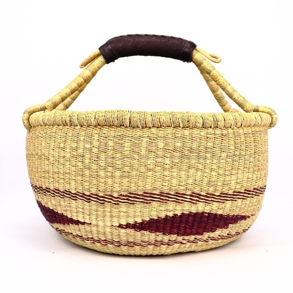 Panier bolga rond naturel losange rouge #1
