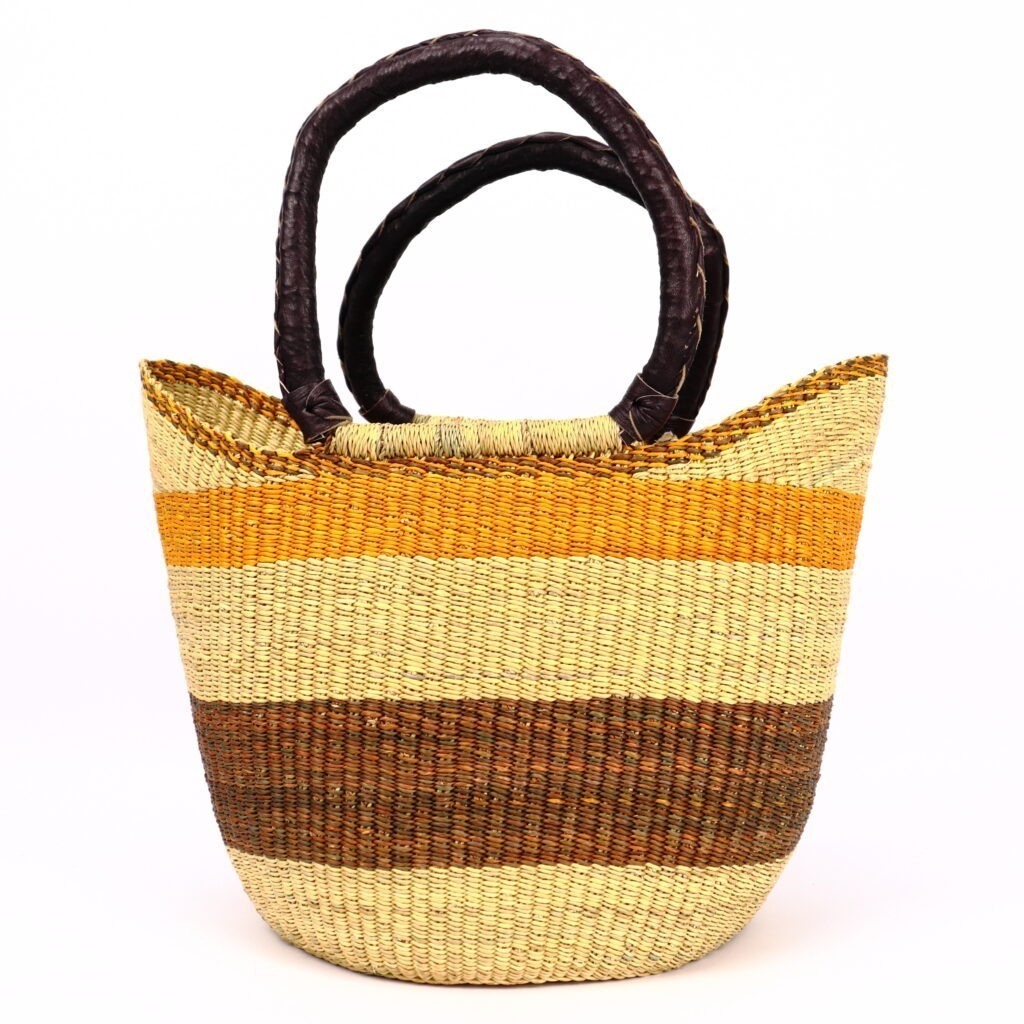 Panier moyen bolga naturel avec bandes marron orange