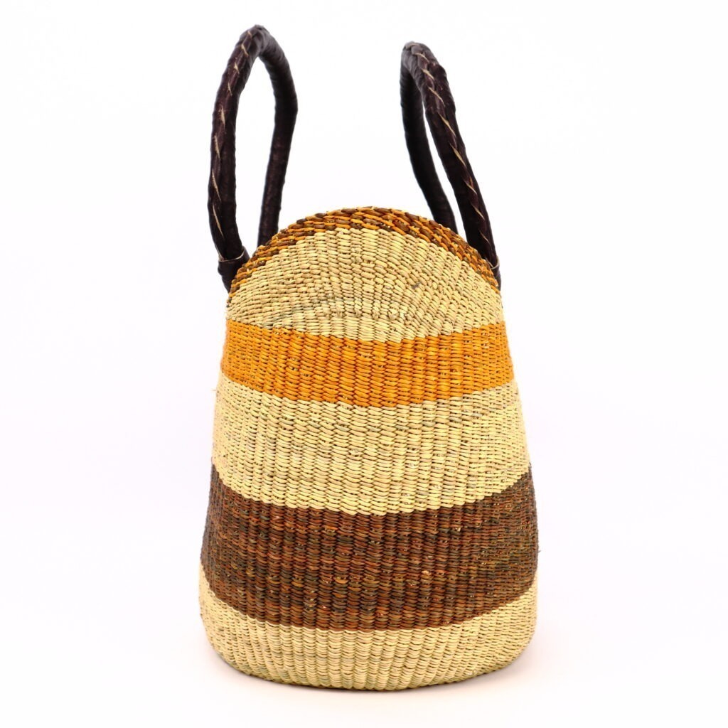 Panier moyen bolga naturel avec bandes marron orange – Image 3