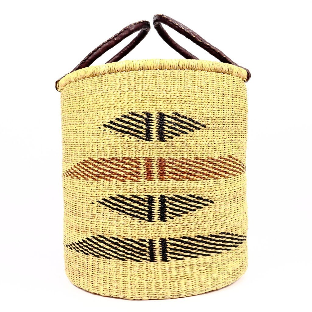 Panier moyen bolga naturel motif noir brun