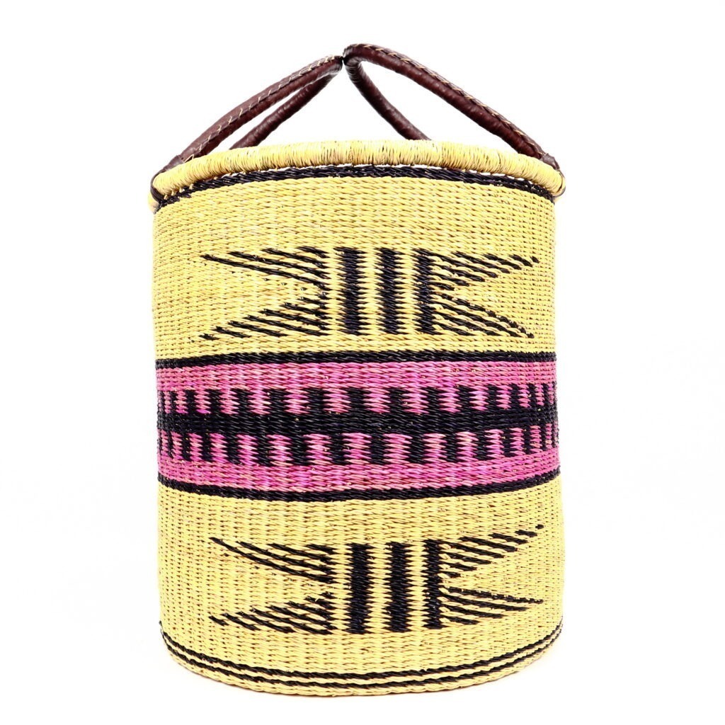 Panier moyen bolga naturel motif rose noir