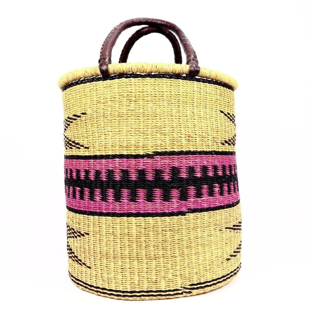 Panier moyen bolga naturel motif rose noir – Image 3