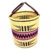 Grand panier bolga naturel motif rose noir