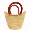 Petit panier bolga naturel avec anses en cuir orange