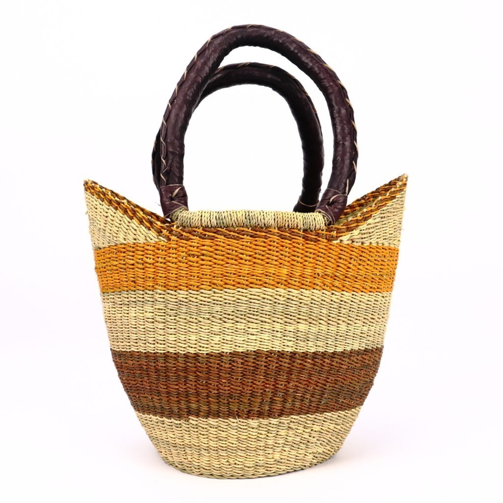 Petit panier bolga naturel avec bandes marron orange