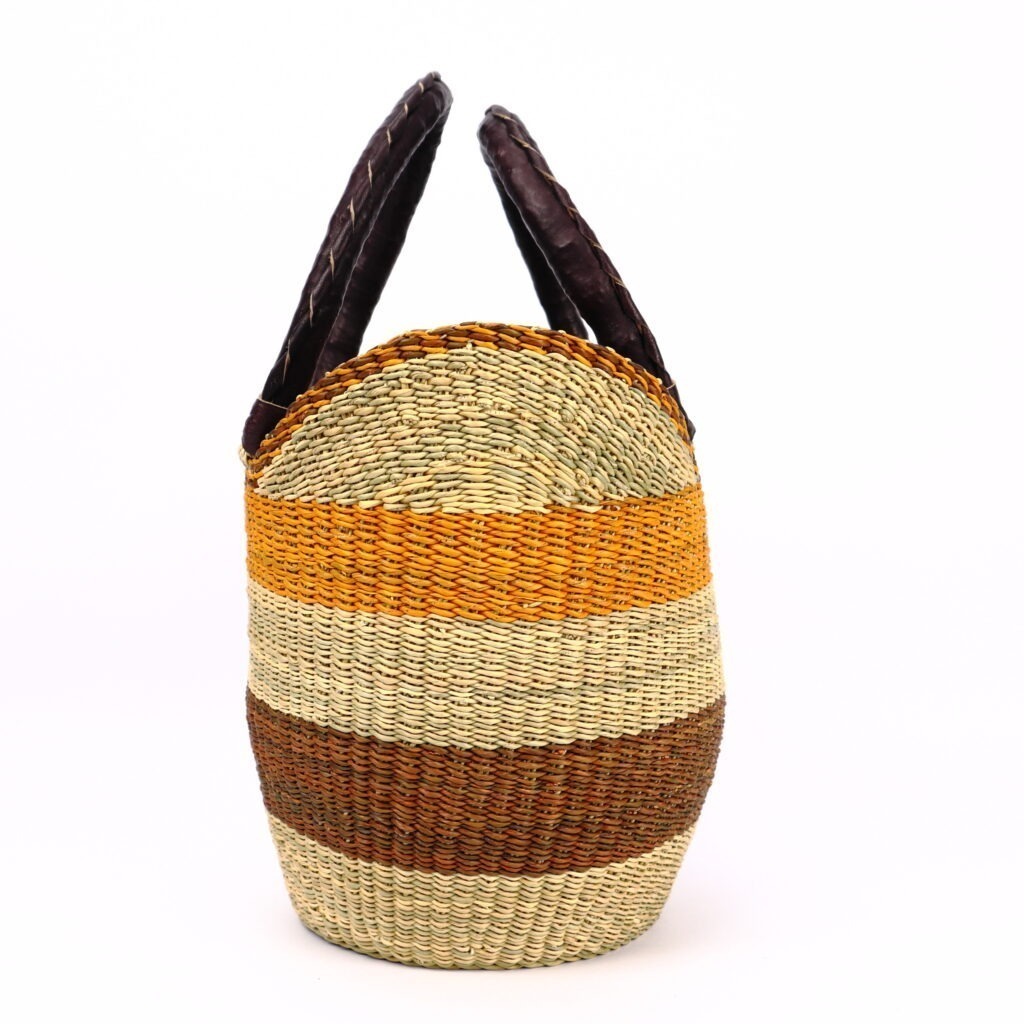 Petit panier bolga naturel avec bandes marron orange – Image 3