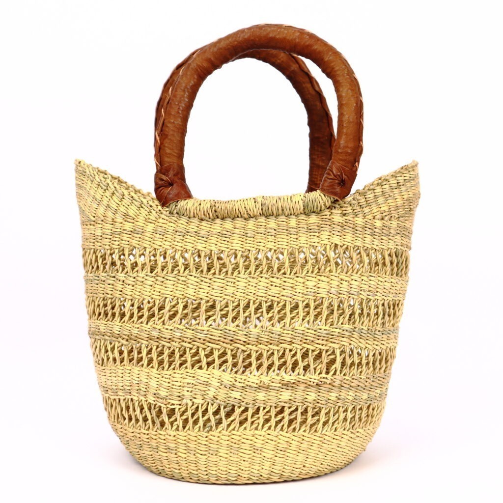 Petit panier bolga naturel ajouré cuir camel