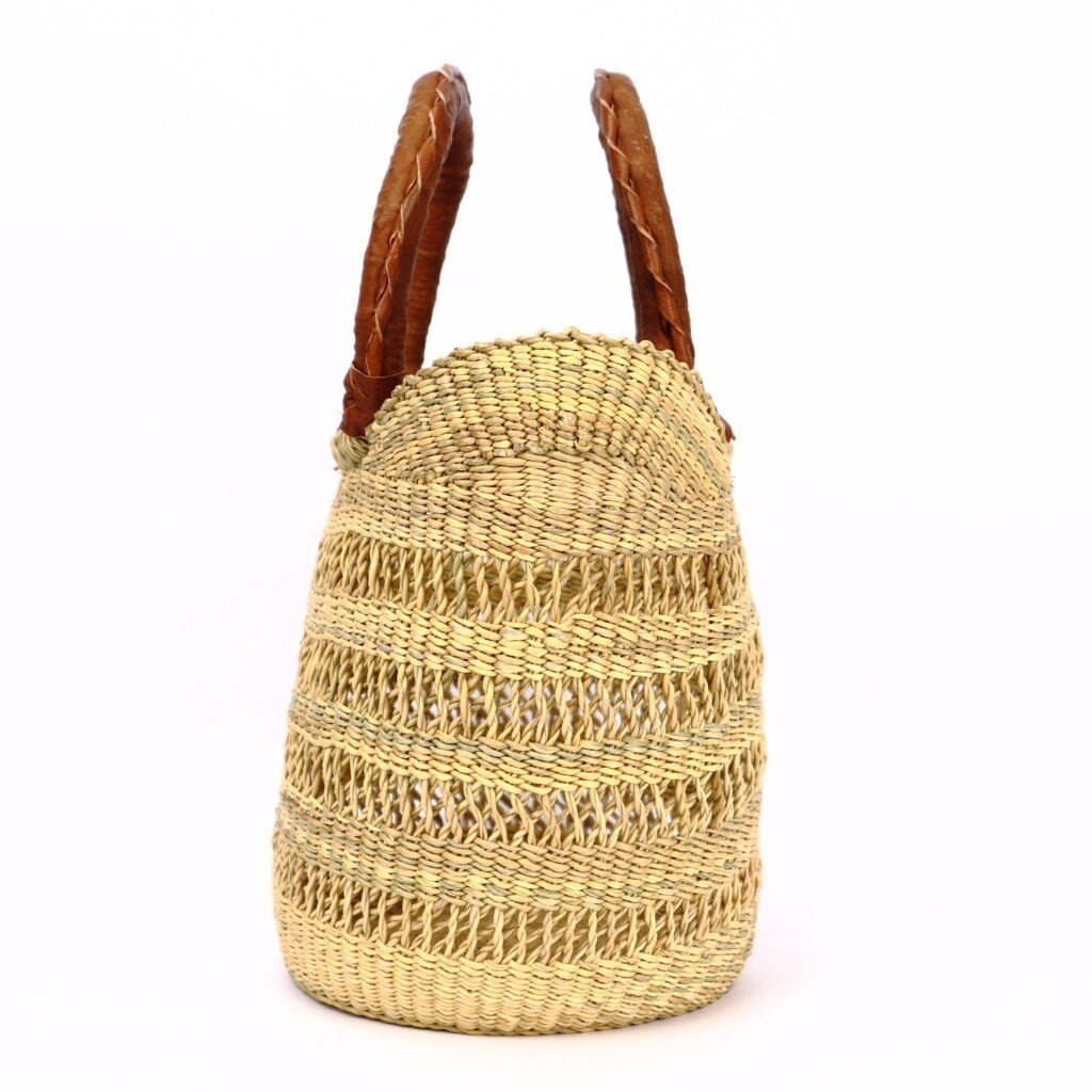 Petit panier bolga naturel ajouré cuir camel – Image 3