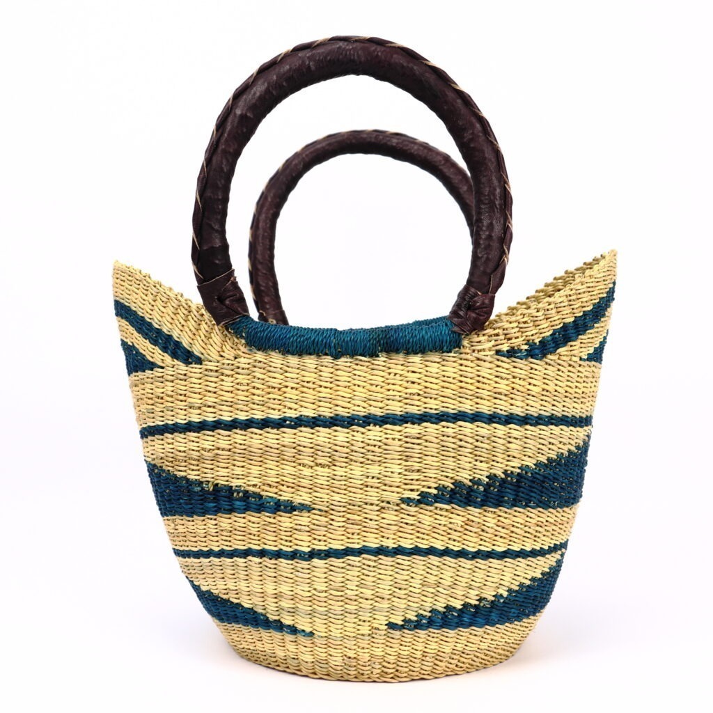 PETIT PANIER BOLGA NATUREL AVEC TRIANGLES BLEU #1