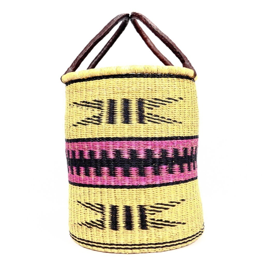 Petit panier bolga naturel motif rose noir