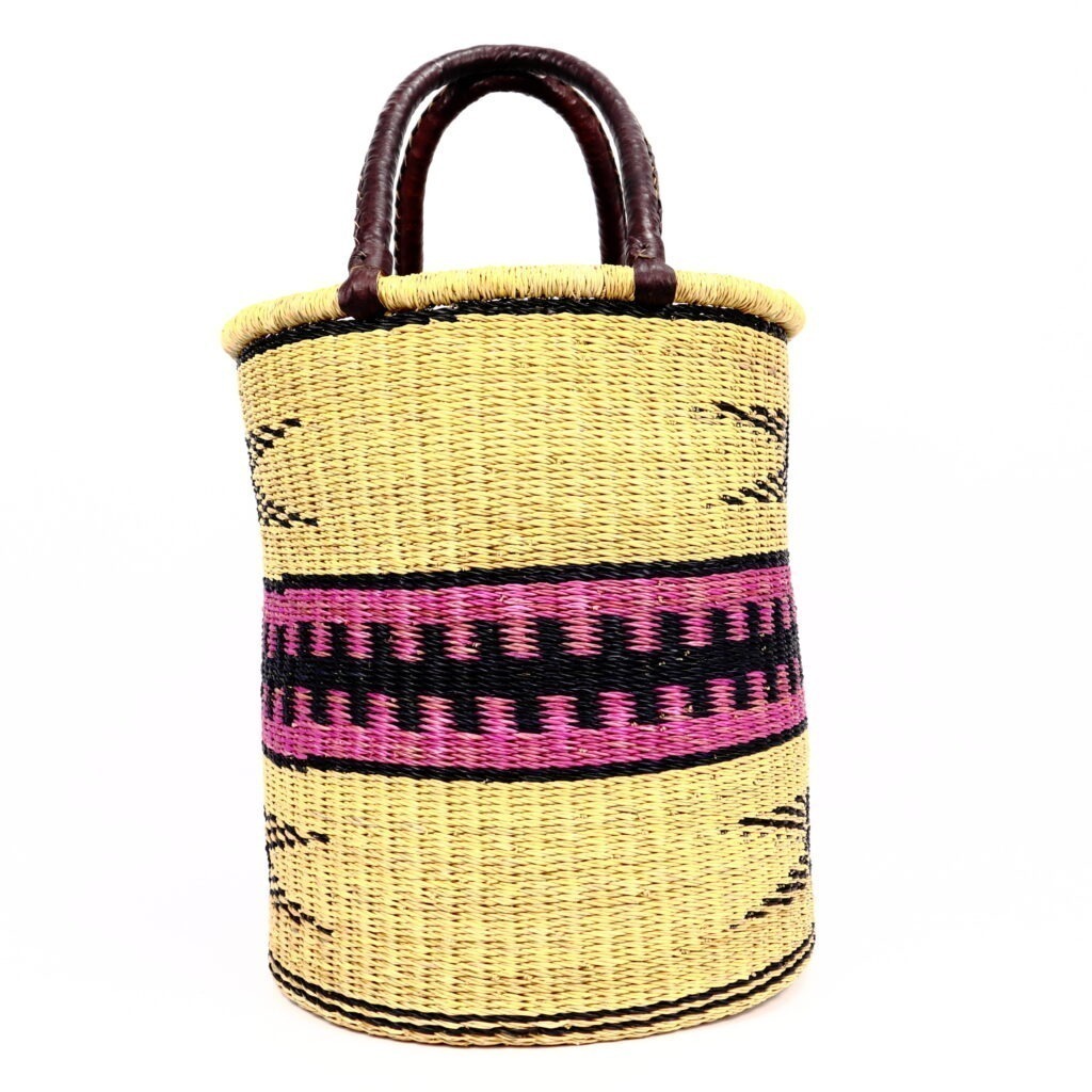 Petit panier bolga naturel motif rose noir – Image 3