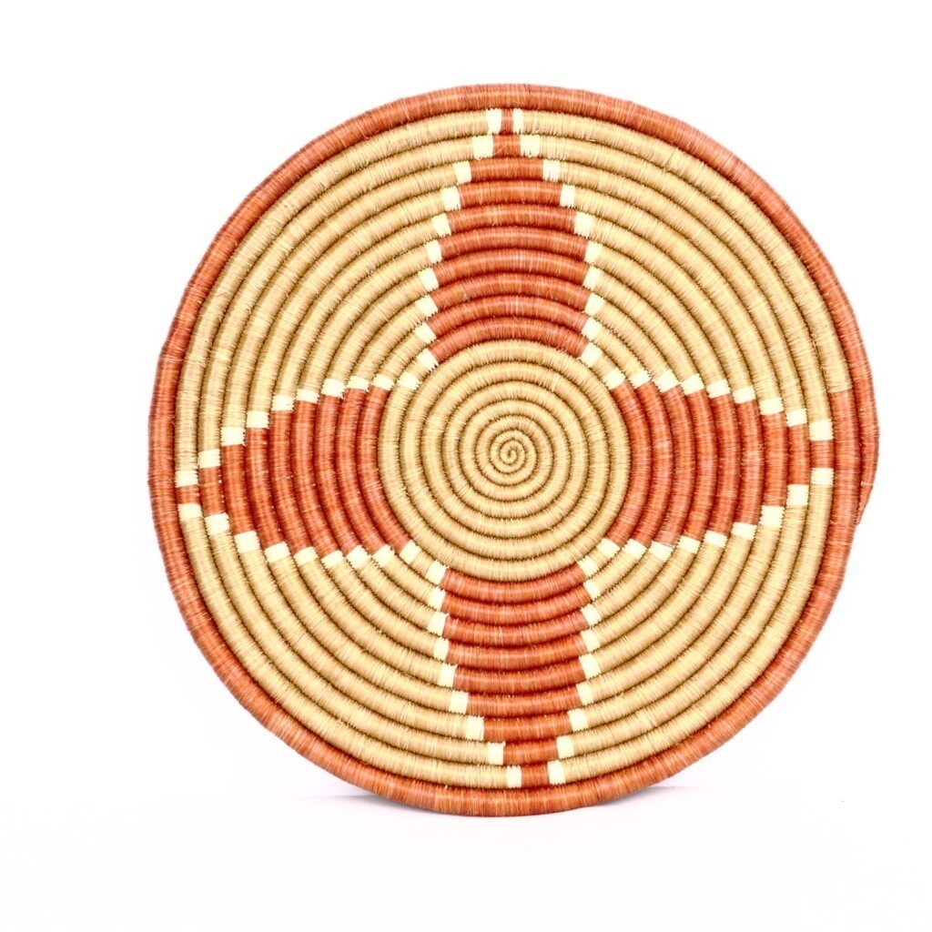 Dessous de plat moyen africain tissé fleur beige orange #1