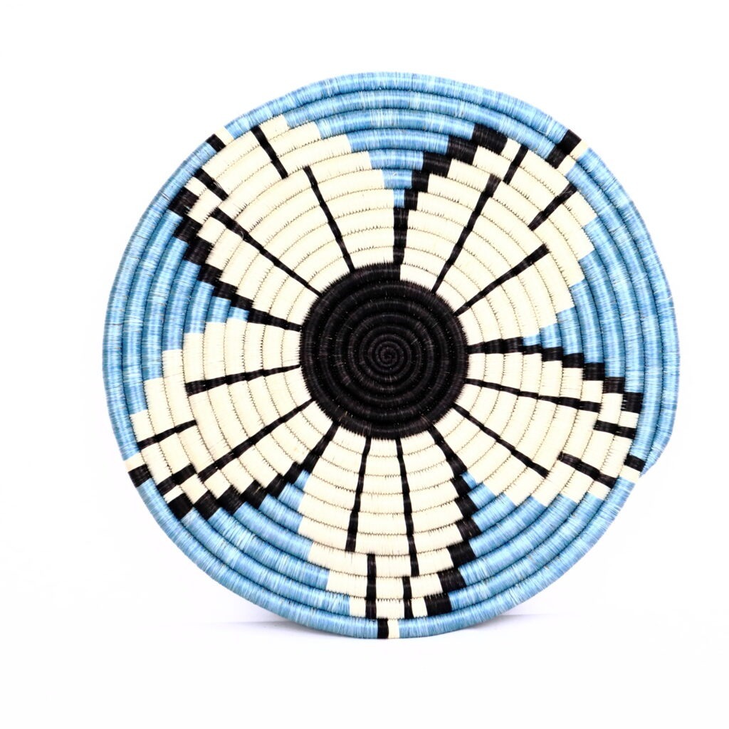 Dessous de plat moyen africain tissé fleur blanc bleu #1
