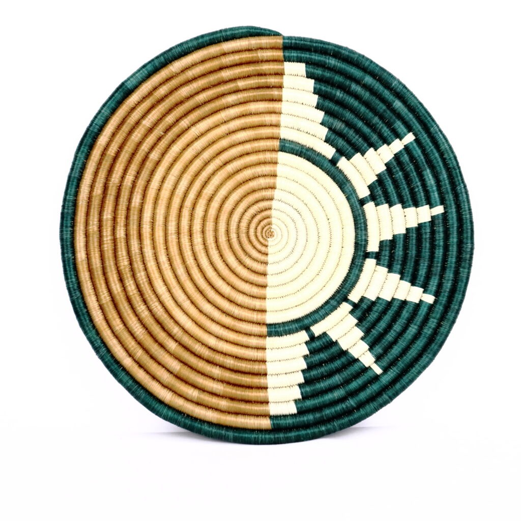 Dessous de plat moyen africain tissé mi soleil-lune vert beige #1