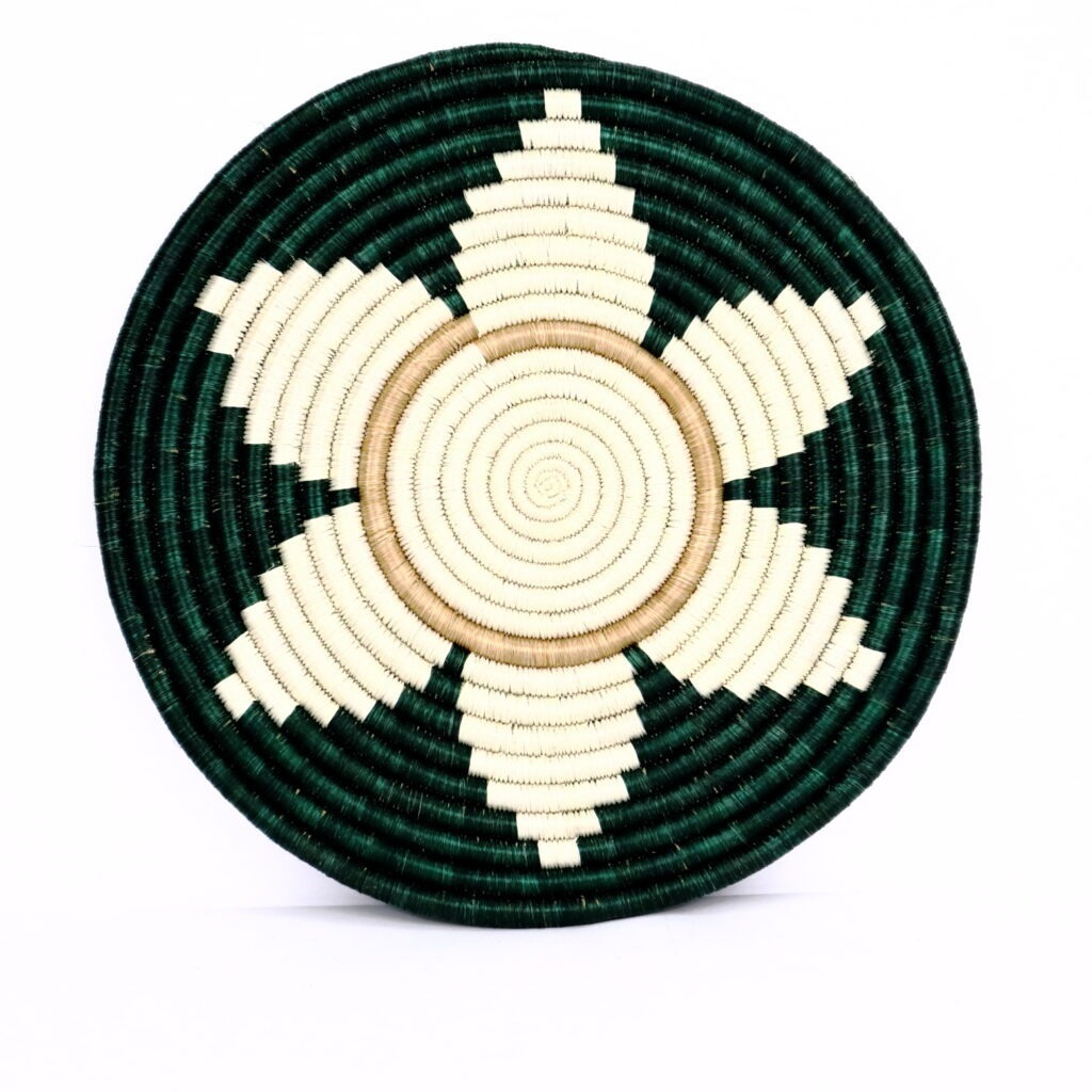 Dessous de plat moyen rwanda tissé fleur vert blanc #2