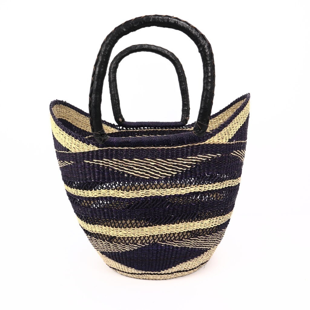 Grand panier bolga ajouré mix naturel bleu #1