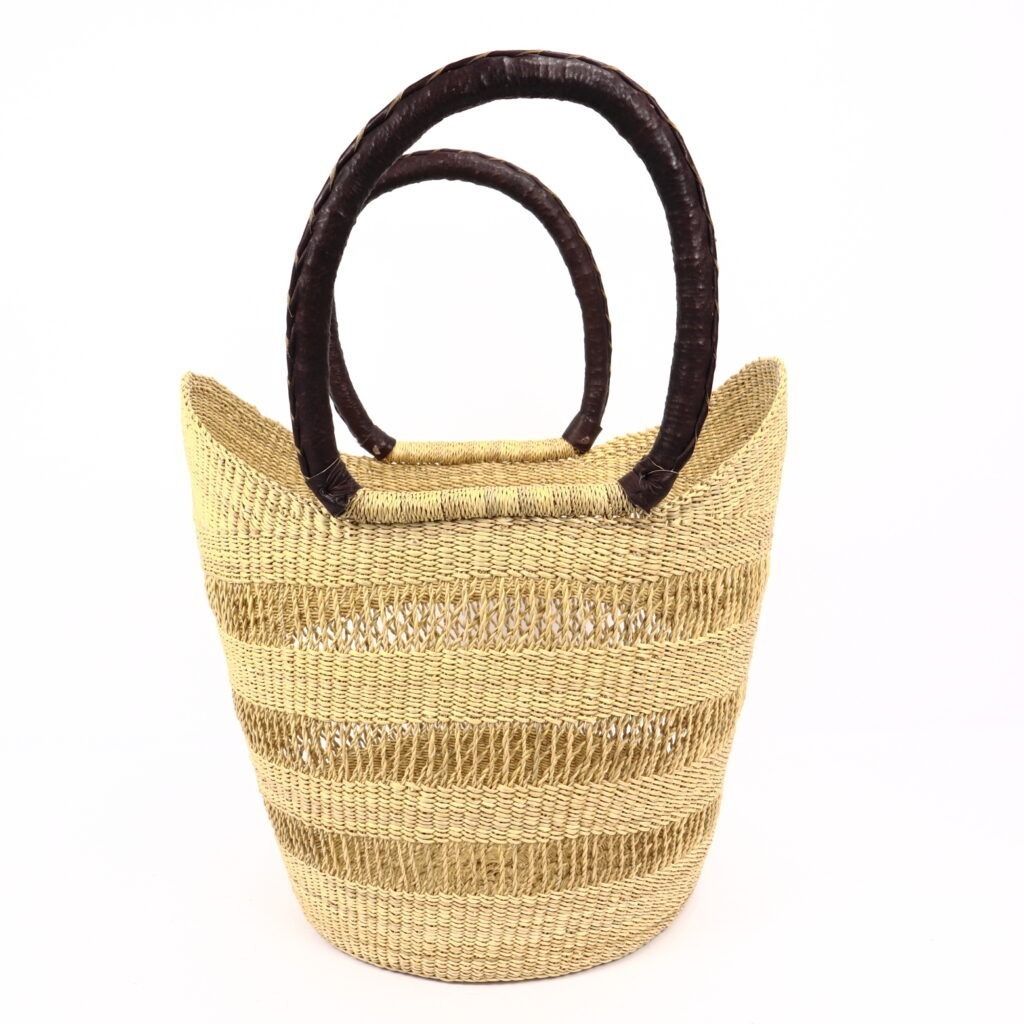 Grand panier naturel bolga ajouré cuir marron