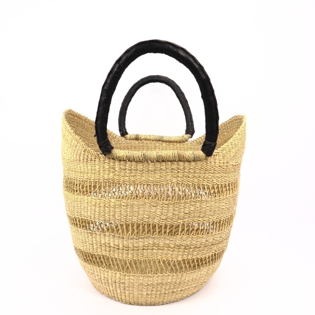 Grand panier bolga naturel ajouré cuir noir