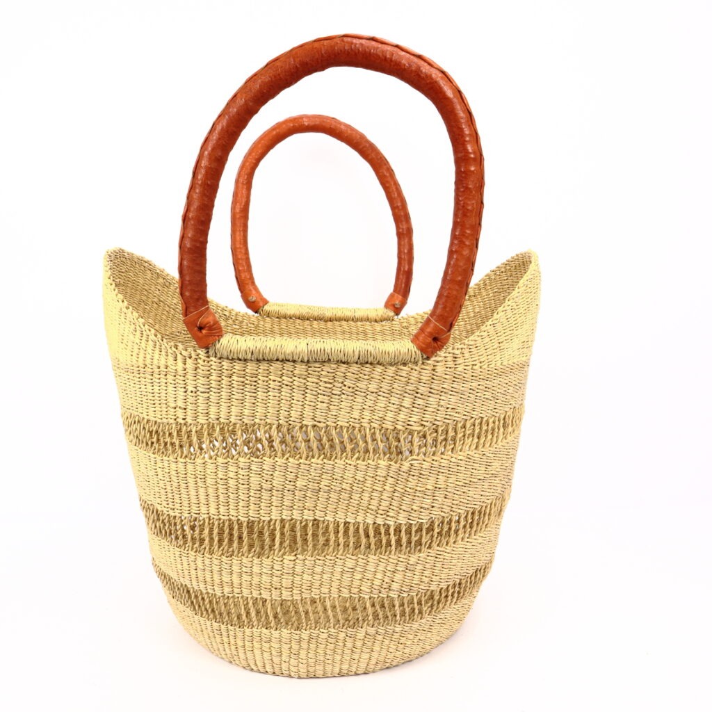 Grand panier bolga naturel ajouré cuir orange
